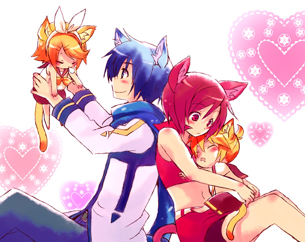 kagamine rin, kagamine len, kaito, and meiko (vocaloid) drawn by tsuyuka_(sunny_spot)