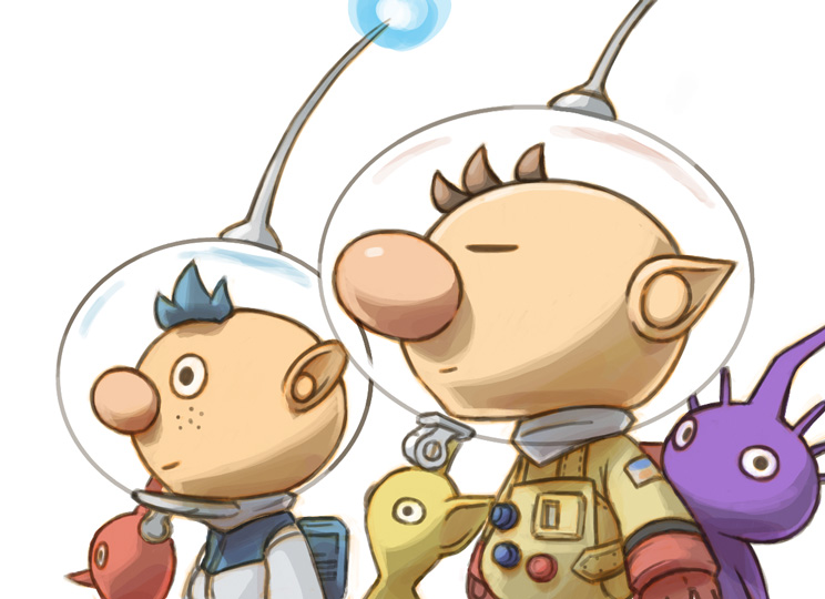 red pikmin, olimar, yellow pikmin, purple pikmin, and alph (pikmin) drawn by naru_(wish_field)