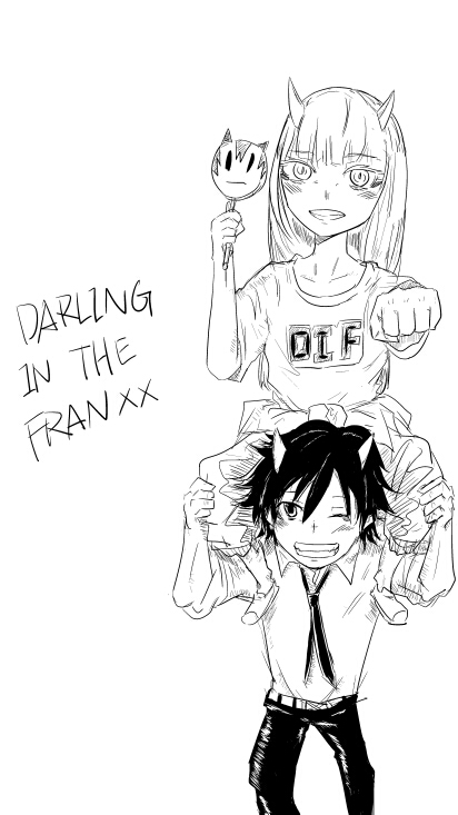 zero two and hiro (darling in the franxx) drawn by nagisa2333