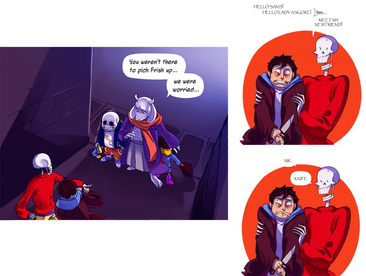 frisk, sans, papyrus, and toriel (undertale) drawn by anadapta