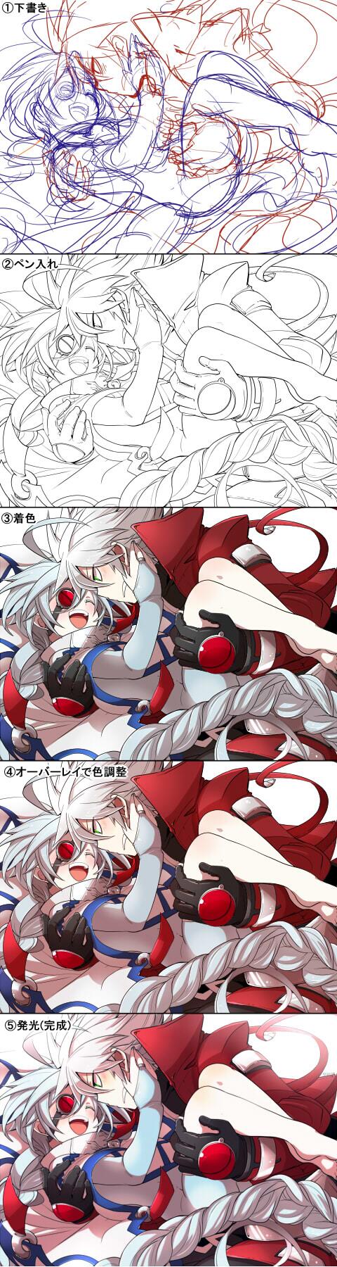 ragna the bloodedge and nu-13 (blazblue) drawn by kuro_yuzu