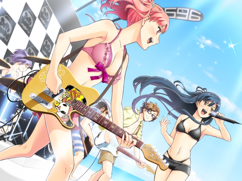 tamano rimu, ooba yayoi, suganuma shouichi, kaguya riho, and gonda eiji (fender musical instruments corporation and 1 more) drawn by fujimaru_(bluebrand)