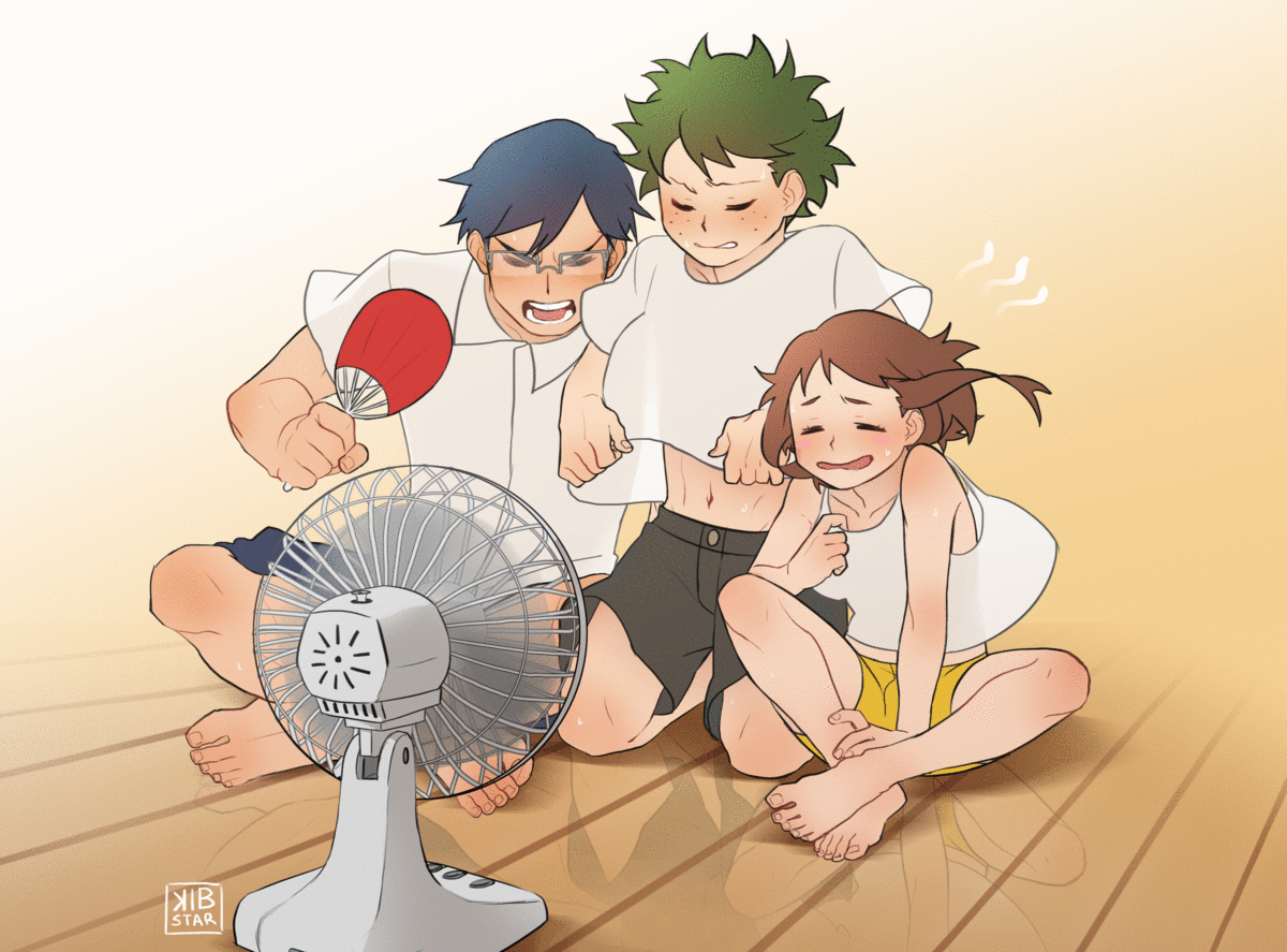 midoriya izuku, uraraka ochaco, and iida tenya (boku no hero academia) drawn by kibstar