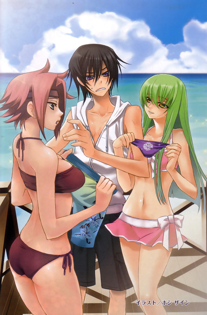 c.c., lelouch vi britannia, and kouzuki kallen (code geass)