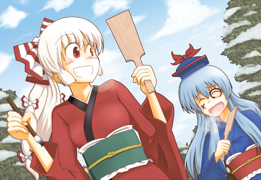 fujiwara no mokou and kamishirasawa keine (touhou) drawn by hariyaa