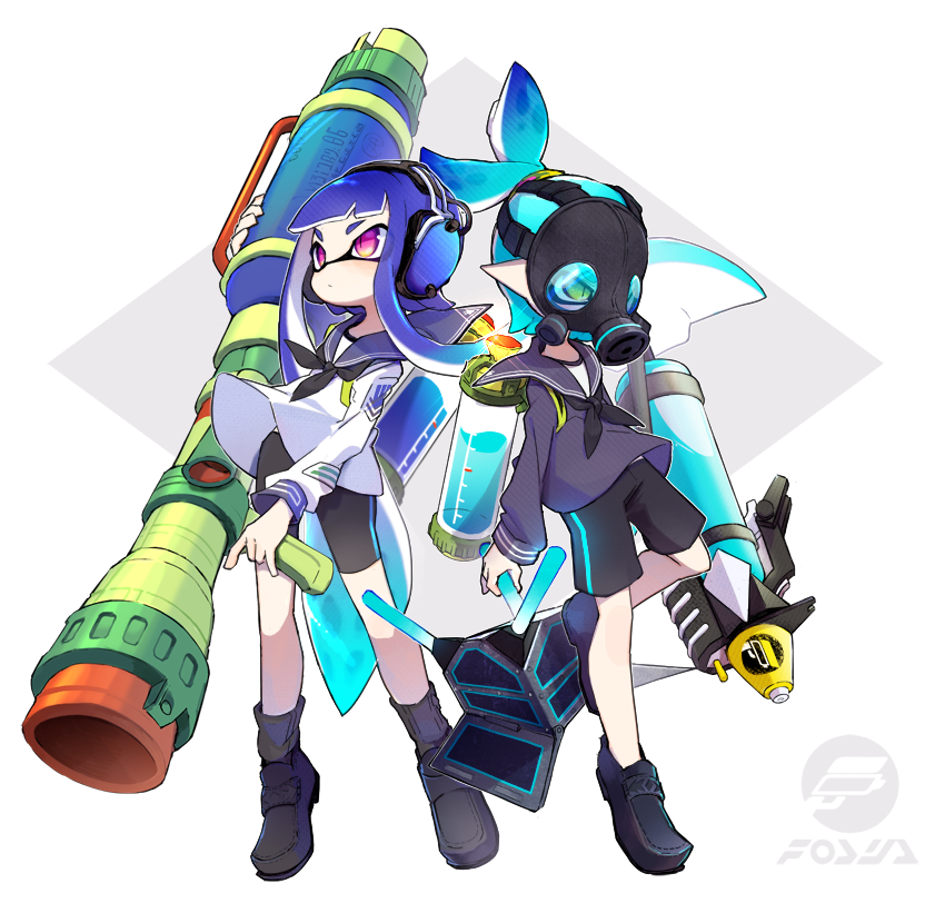 inkling player character, inkling girl, and inkling boy (splatoon and 1 more) drawn by ameko-107