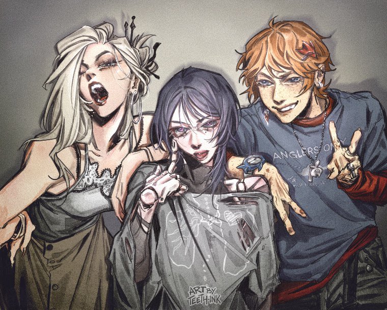 scaramouche, tartaglia, and signora (genshin impact) drawn by teeth.ink