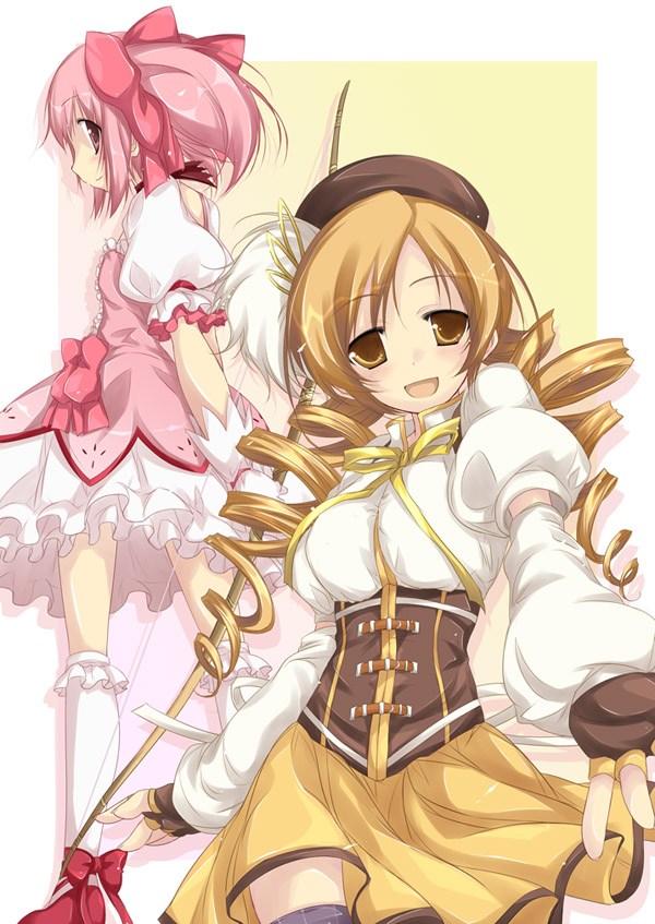 kaname madoka and tomoe mami (mahou shoujo madoka magica) drawn by yumesato_makura