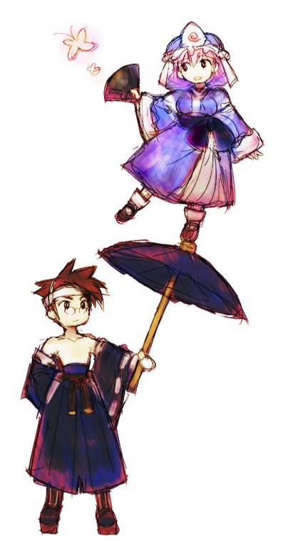 saigyouji yuyuko and mito anji (touhou and 2 more) drawn by kiryuuinn115