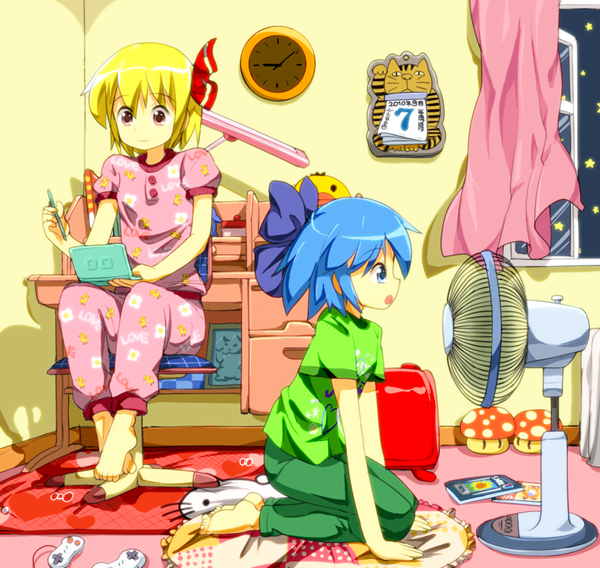 cirno, rumia, and hello kitty (touhou and 2 more) drawn by ruu_(tksymkw)