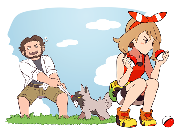 may, poochyena, and professor birch (pokemon and 1 more) drawn by jaho