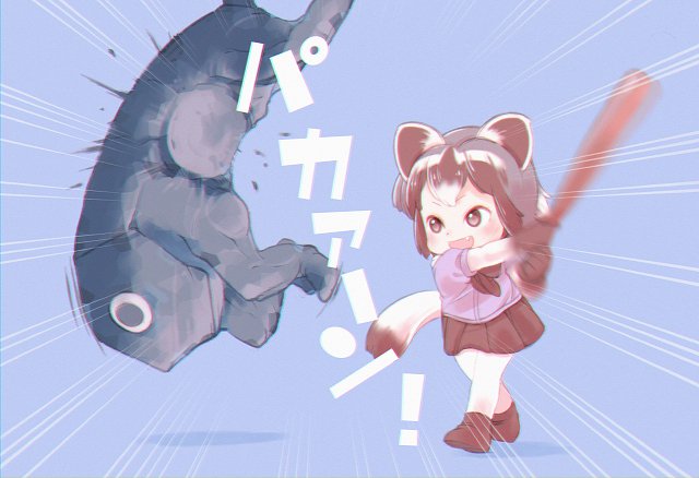 common raccoon, black cellien, and arai takahiro (kemono friends) drawn by oomiya_yuu