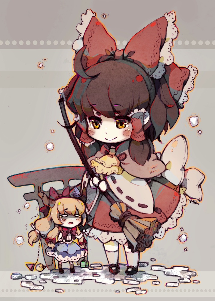 hakurei reimu and ibuki suika (touhou) drawn by mio_(xmiox)