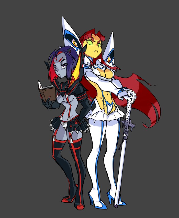 matoi ryuuko, senketsu, kiryuuin satsuki, junketsu, raven, and 1 more (kill la kill and 2 more) drawn by gyosone