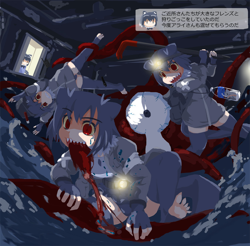 common raccoon and giant otter (kemono friends and 1 more) drawn by horiki_masaharu