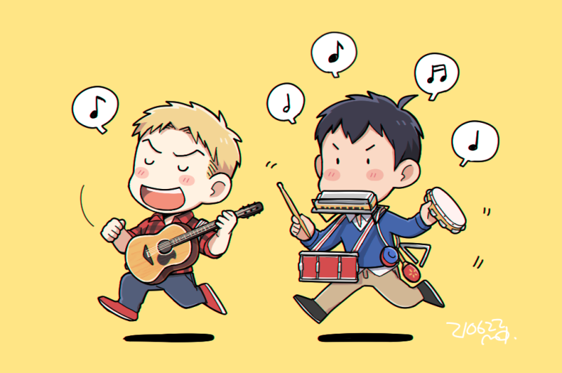 reiner braun and bertolt hoover (shingeki no kyojin) drawn by midooka_(o_k_k)