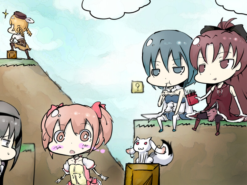 akemi homura, kaname madoka, miki sayaka, sakura kyoko, tomoe mami, and 1 more (mahou shoujo madoka magica and 2 more) drawn by koohee