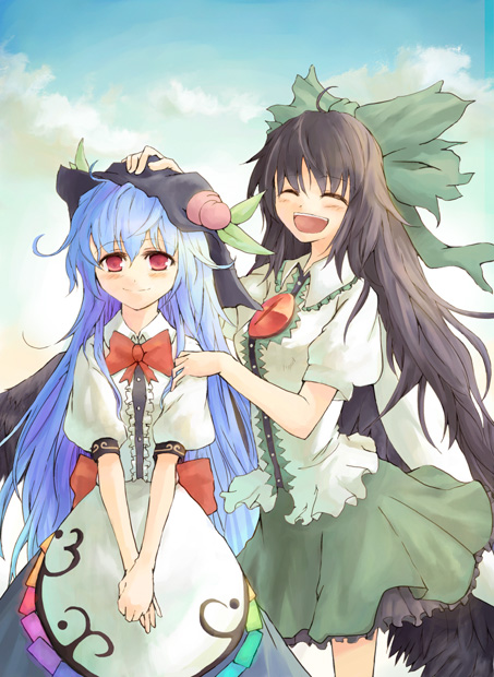 reiuji utsuho and hinanawi tenshi (touhou) drawn by tes_(unpre)