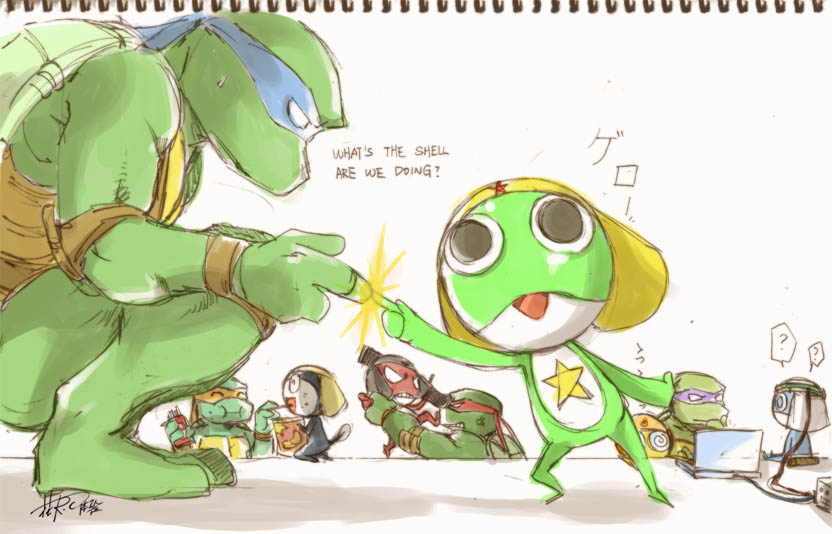 keroro, giroro, leonardo, raphael, donatello, and 4 more (keroro gunsou and 1 more) drawn by rc.