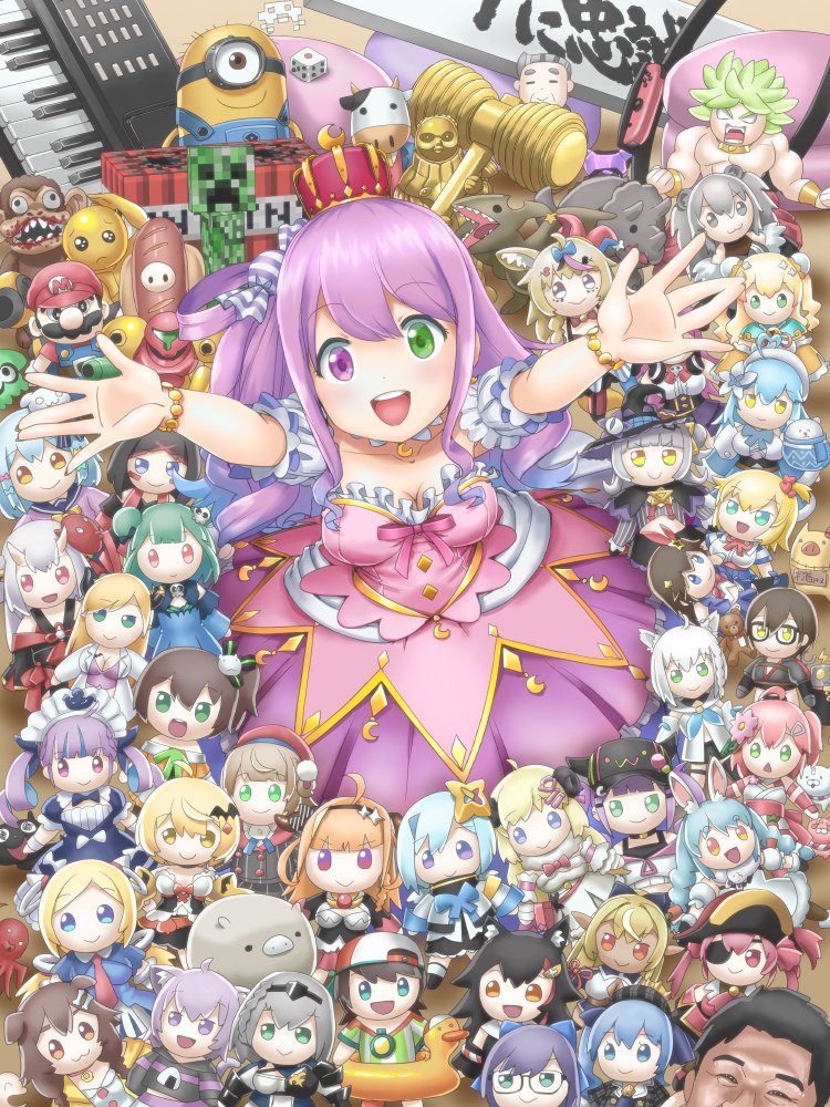 houshou marine, inkling player character, shirakami fubuki, hoshimachi suisei, usada pekora, and 44 more (hololive and 13 more) drawn by shio_no.9