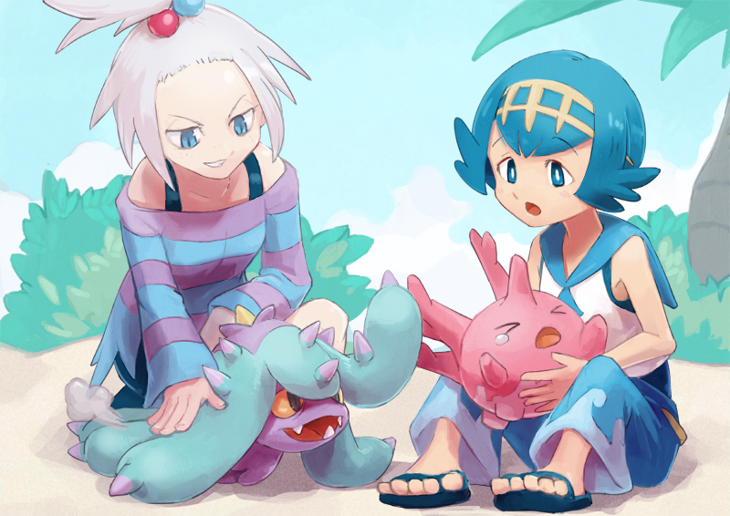 lana, roxie, corsola, and mareanie (pokemon and 2 more) drawn by polyacryla