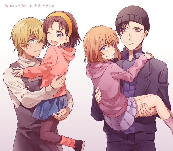 haibara ai, amuro tooru, akai shuuichi, and yoshida ayumi (meitantei conan) drawn by zarutsu