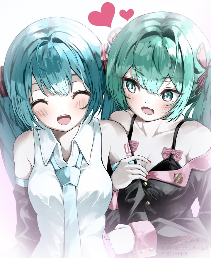 hatsune miku (vocaloid and 1 more) drawn by shirubaa