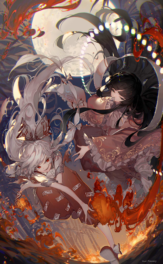 fujiwara no mokou and houraisan kaguya (touhou) drawn by kawacy