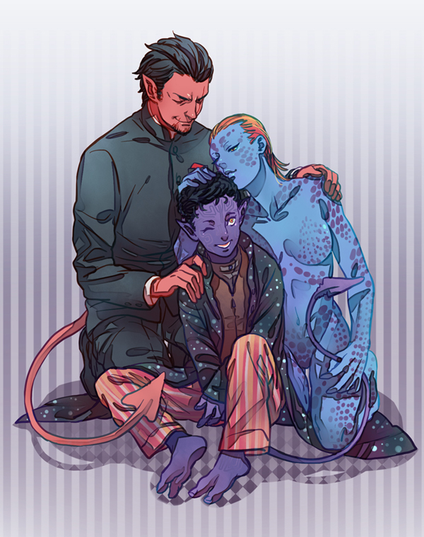 nightcrawler, mystique, kurt wagner, and azazel (marvel and 3 more) drawn by pukun