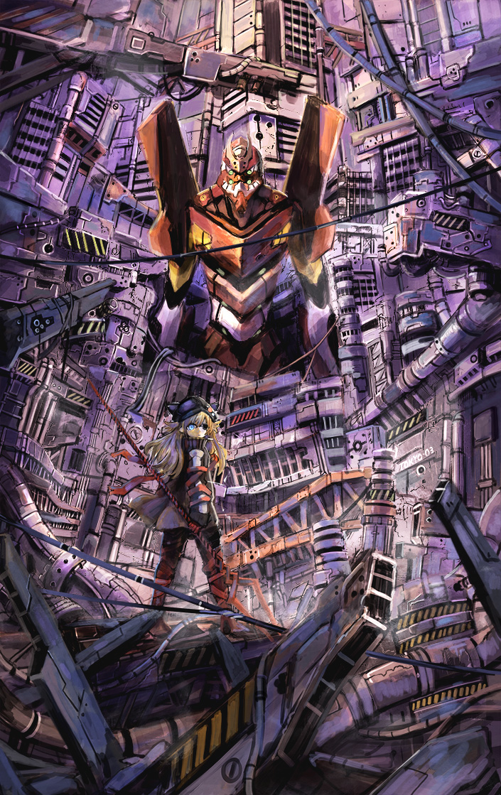 souryuu asuka langley and eva 02 (neon genesis evangelion and 2 more) drawn by sonidoriy