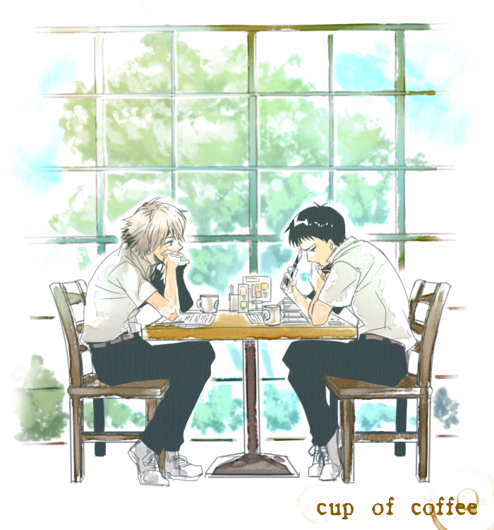 ikari shinji and nagisa kaworu (neon genesis evangelion) drawn by fumiya_(iky_u)