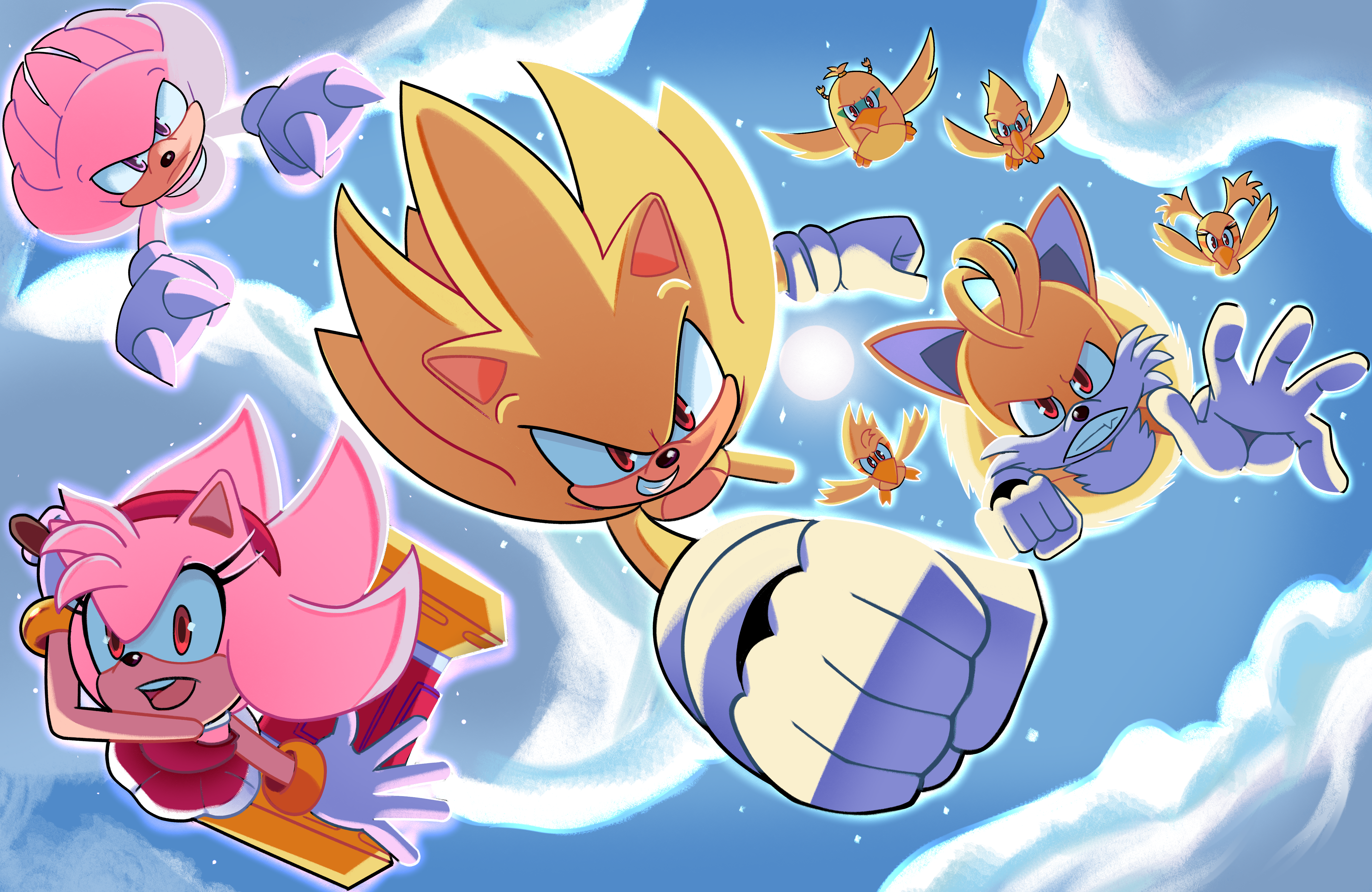 sonic the hedgehog, amy rose, tails, knuckles the echidna, super sonic, and  3 more (sonic) drawn by bluearcher69
