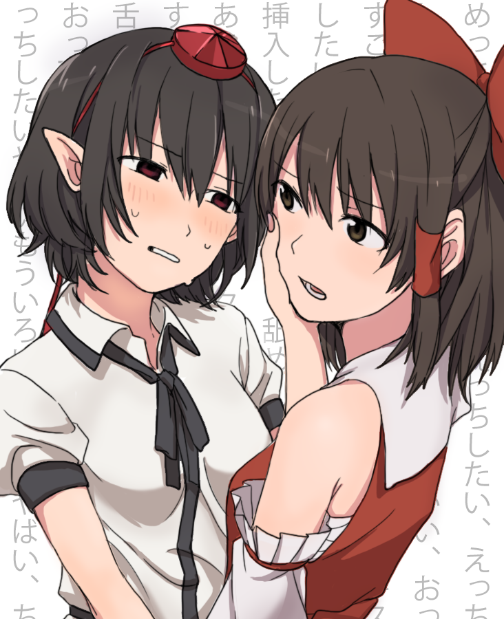 hakurei reimu and shameimaru aya (touhou) drawn by toujou_(toujou_ramen)