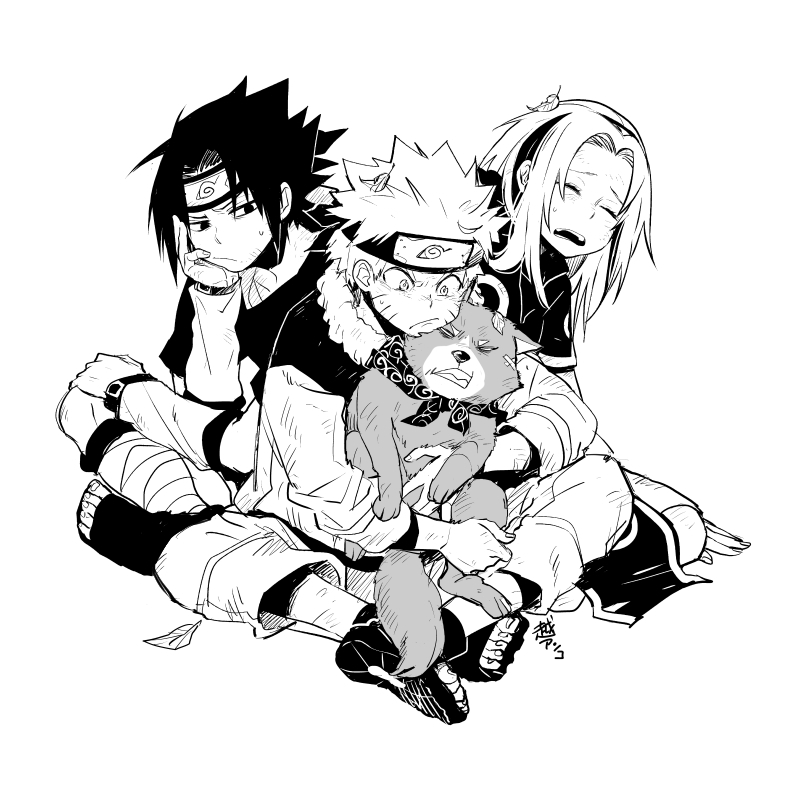 haruno sakura, uzumaki naruto, and uchiha sasuke (naruto) drawn by koshi_anko