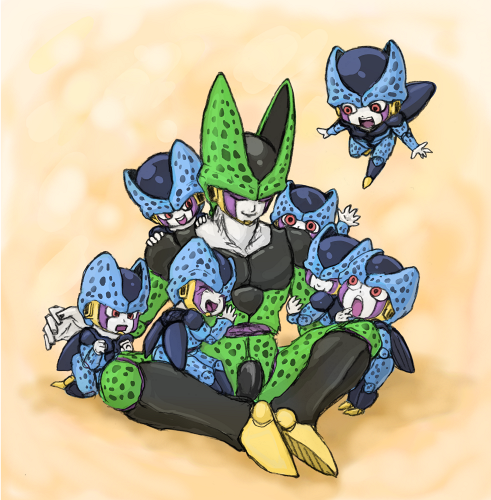 cell, perfect cell, and cell junior (dragon ball and 1 more) drawn by sakusanto