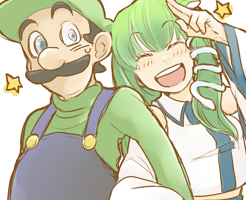 kochiya sanae and luigi (touhou and 1 more) drawn by post-banbi