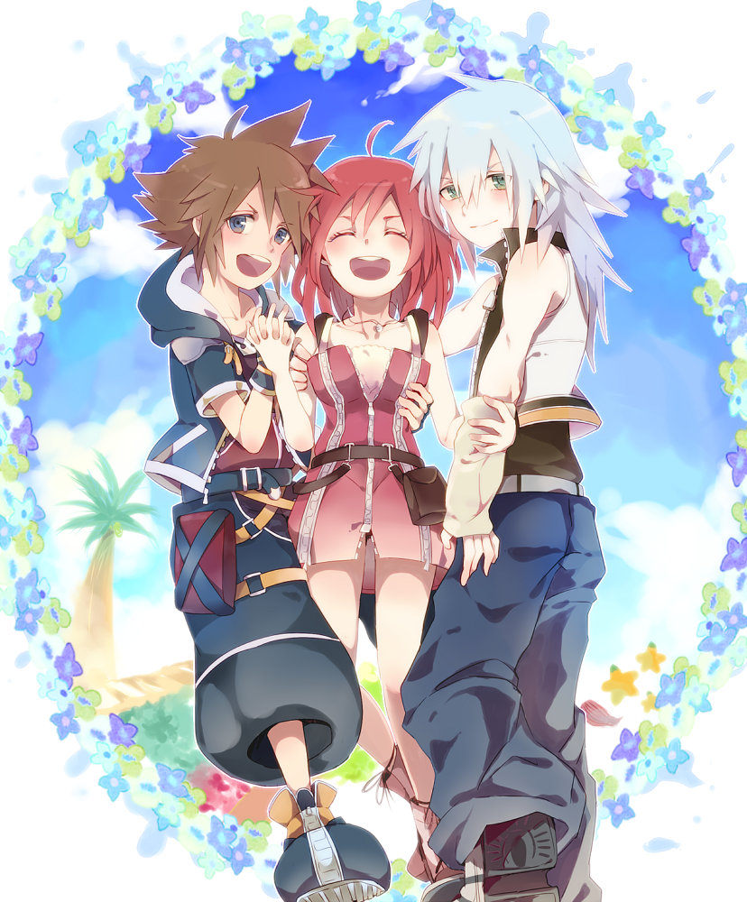sora, kairi, and riku (kingdom hearts and 1 more) drawn by pinko_(inazume-panko)