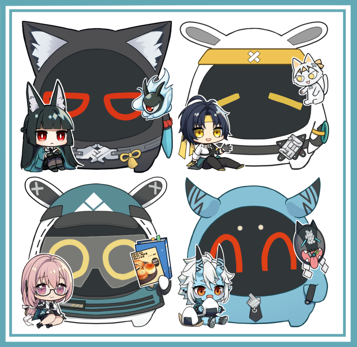 hoshimi miyabi, tsukishiro yanagi, soukaku, asaba harumasa, tailless, and 4 more (zenless zone zero) drawn by ofuton_tamago