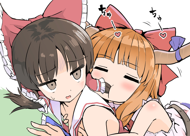 hakurei reimu and ibuki suika (touhou) drawn by puuakachan