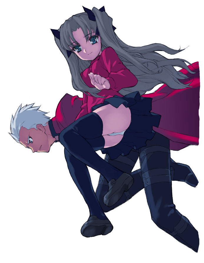 tohsaka rin and archer (fate and 1 more) drawn by menkuria