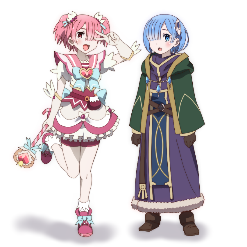 rem, ram, minase inori, meteora osterreich, kirameki mamika, and 1 more (re:zero kara hajimeru isekai seikatsu and 1 more) drawn by onomekaman