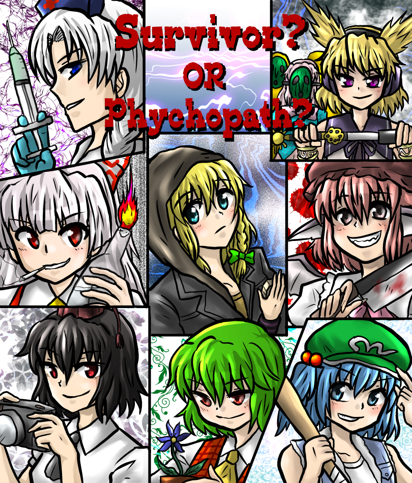 kirisame marisa, shameimaru aya, fujiwara no mokou, kazami yuuka, kawashiro nitori, and 4 more (touhou and 1 more) drawn by enokuma_uuta