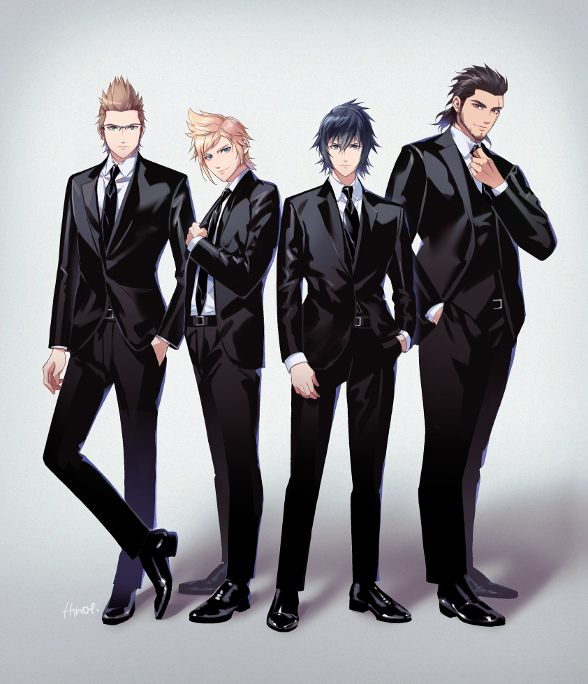 noctis lucis caelum, gladiolus amicitia, prompto argentum, and ignis scientia (final fantasy and 1 more) drawn by hinoe_(dd_works)