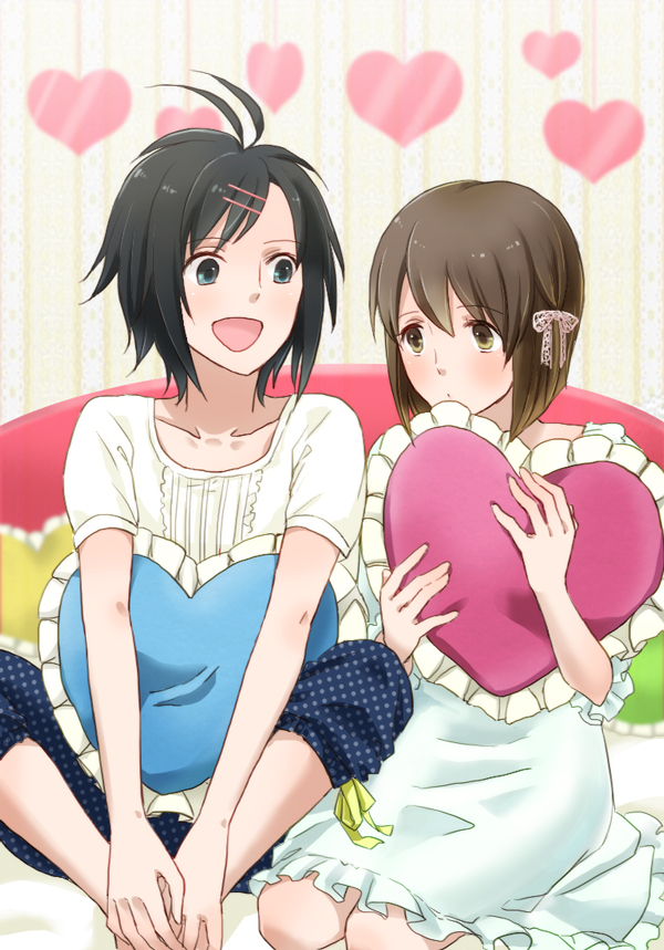 kikuchi makoto and hagiwara yukiho (idolmaster) drawn by panda_(momoshima)