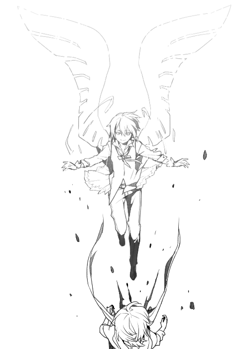 kaname madoka, kyubey, and ultimate madoka (mahou shoujo madoka magica) drawn by kurono_yuu
