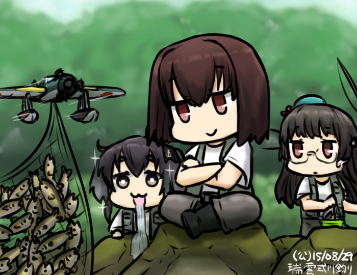 tokitsukaze, hyuuga, and choukai (kantai collection) drawn by hamu_koutarou