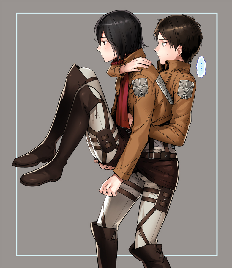 mikasa ackerman and eren yeager (shingeki no kyojin) drawn by sine