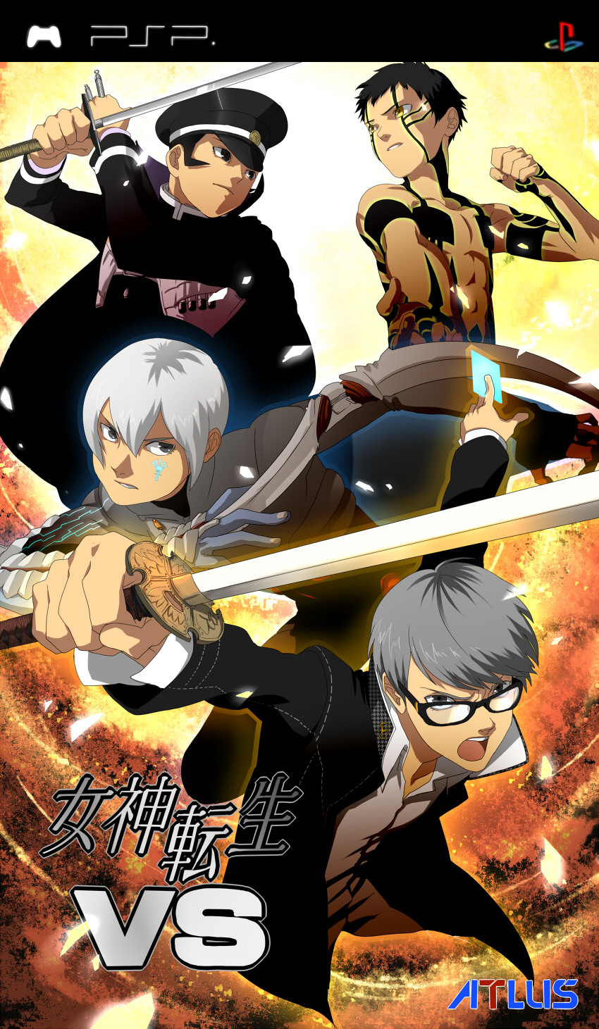 narukami yu, demi-fiend, kuzunoha raidou, and serph (persona and 7 more) drawn by serori_(koredemoka)