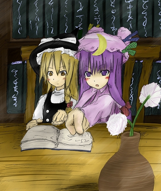 kirisame marisa and patchouli knowledge (touhou) drawn by tetsuji