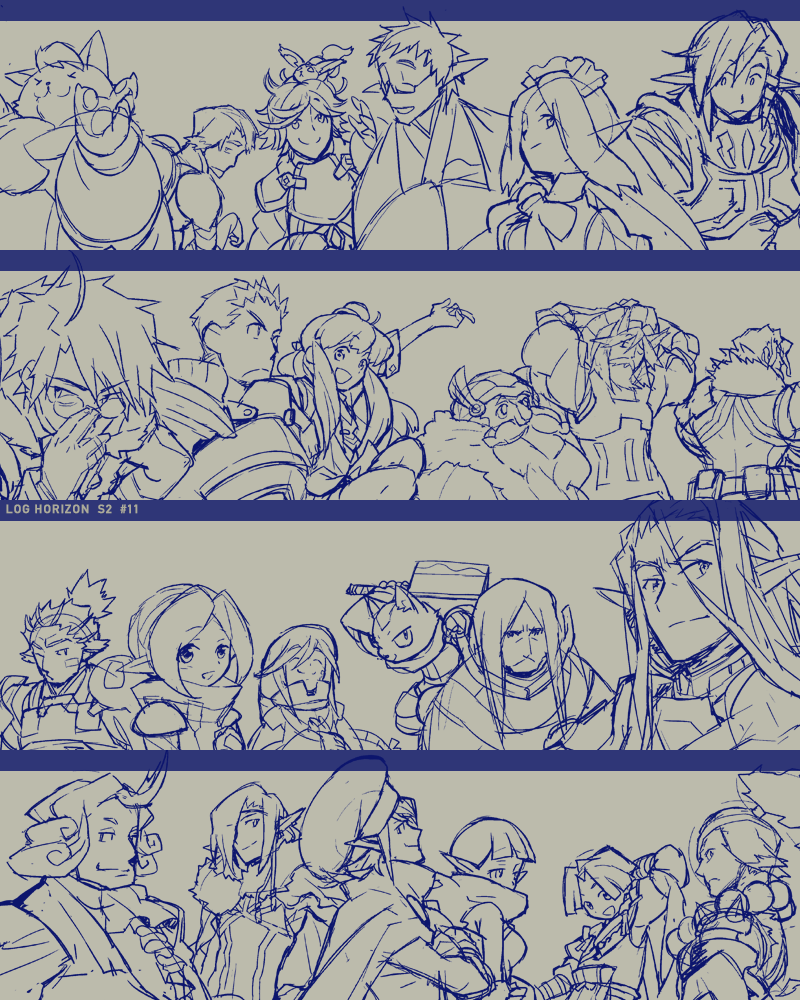 shiroe, naotsugu, tetra, demikas, william massachusetts, and 19 more (log horizon) drawn by hara_kazuhiro